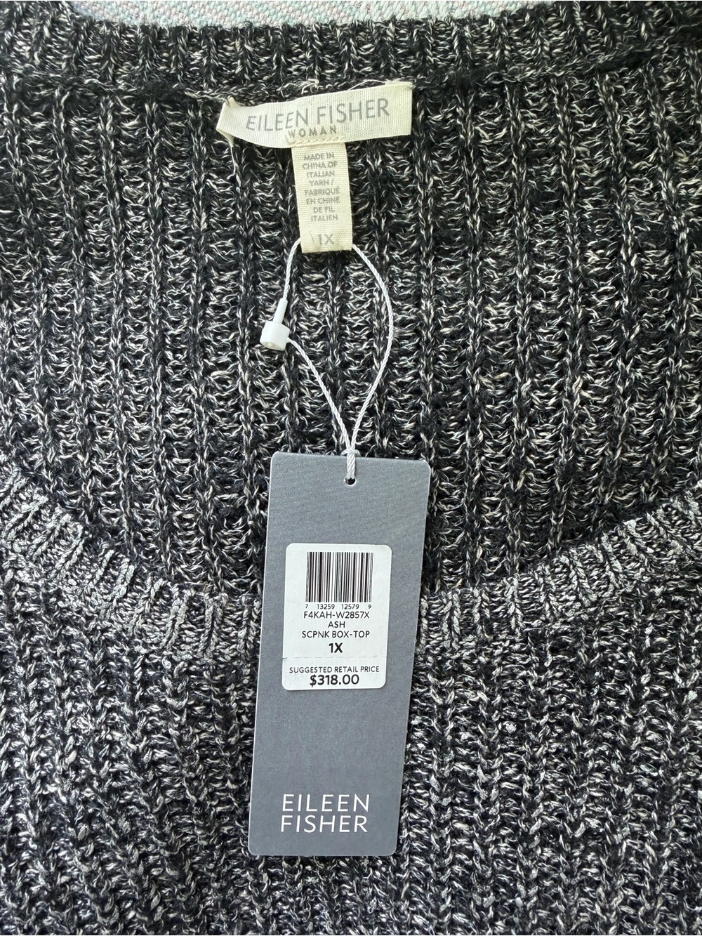EILEEN FISHER Metallic Karma Sweater Linen Blend Ash Gray Silver Shimmer Knit 1X